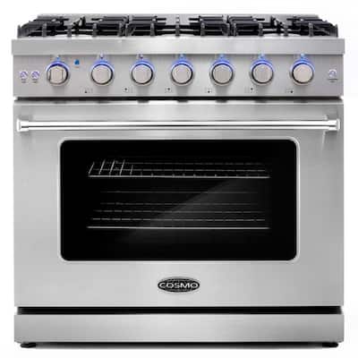 36 in. 6.0 cu. ft. Commercial-Style Gas Range with Convection Oven in Stainless Steel with Storage Drawer