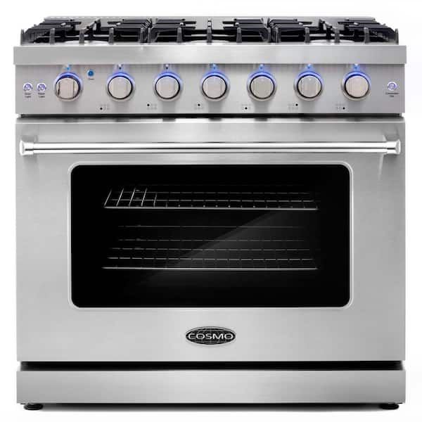 36 in. Haven Collection 6.0 cu. ft. Gas Range, 6 Burners, Convection Oven, Knob LEDs, Storage Drawer, Stainless Steel