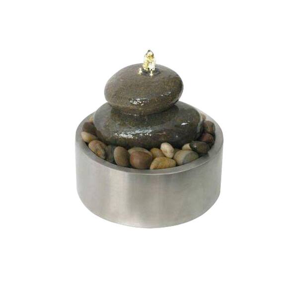 Algreen Illuminated Relaxation Fountain with Authentic River Rocks and Stainless Steel Base