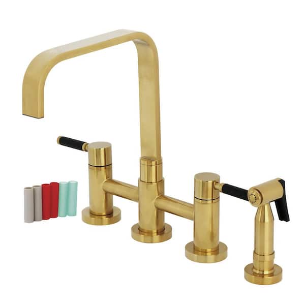 Kaiser 2-Handle Bridge Kitchen Faucet in Brushed Brass