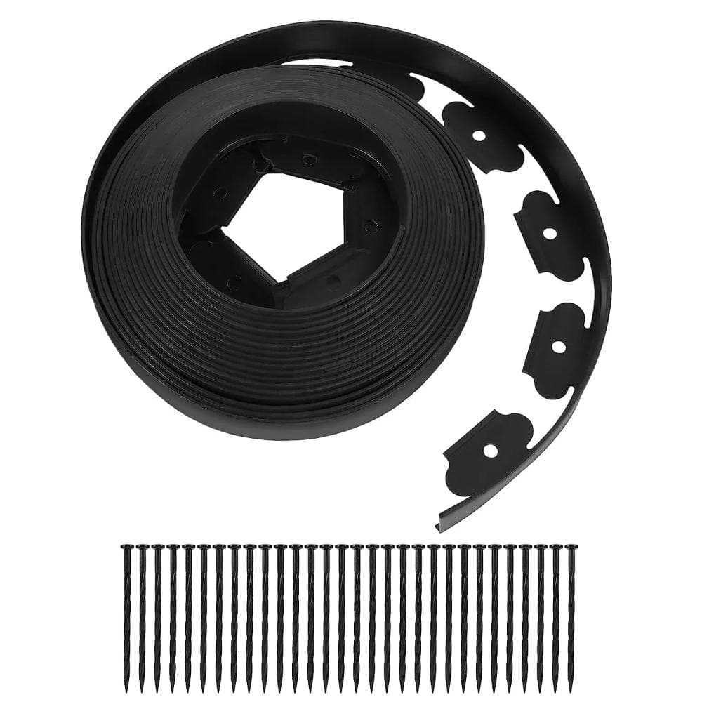"2"" tall plastic garden edging kit, 32.8ft no-dig with 30 spikes, flexible PE for flower bed, yard, pathway." price history on PriceWatchPro