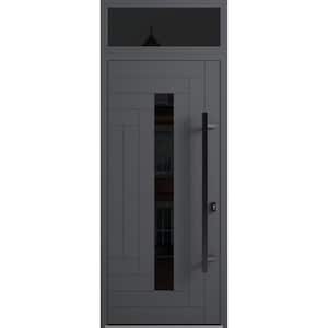 0130 36 in. x 96 in. Left-hand/Inswing Transom Tinted Glass Grey Steel Prehung Front Door with Hardware