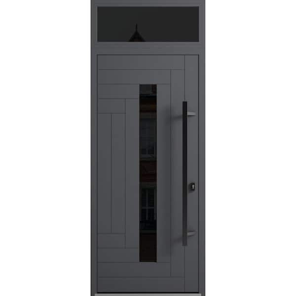 VDOMDOORS 0130 36 in. x 96 in. Left-hand/Inswing Transom Tinted Glass Grey Steel Prehung Front Door with Hardware
