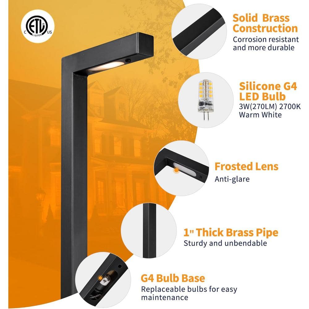 12-Pack Black Brass LED Pathway Lights with Warm White Glow