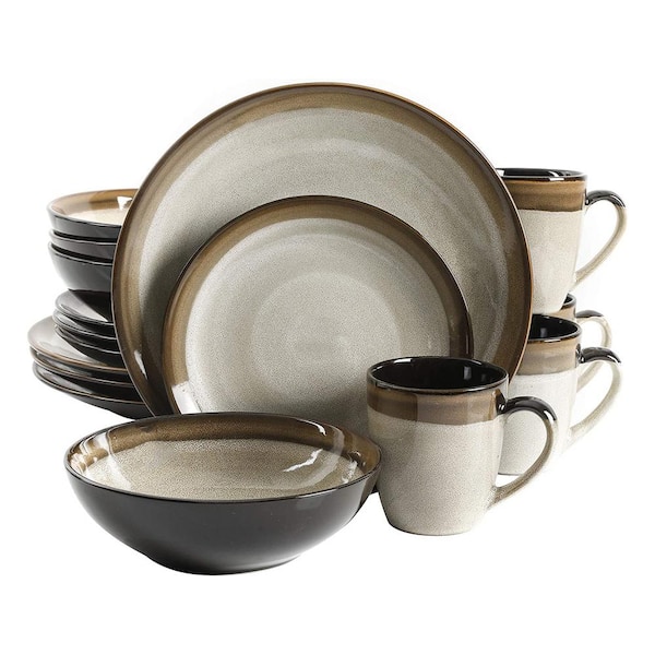 Gibson Elite Couture Bands 16-Piece Brown Stoneware Dinnerware Plates ...