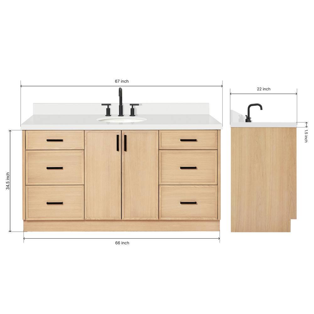 Kelly 67" Light Oak Single Vanity with White Quartz Top