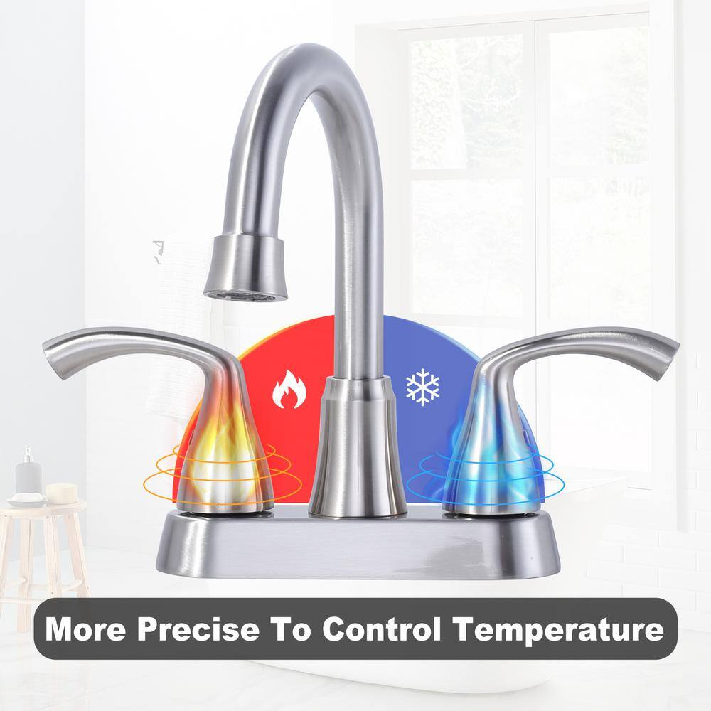 Brushed Nickel Double Handle High Arc Bathroom Faucet with Pop-Up Drain