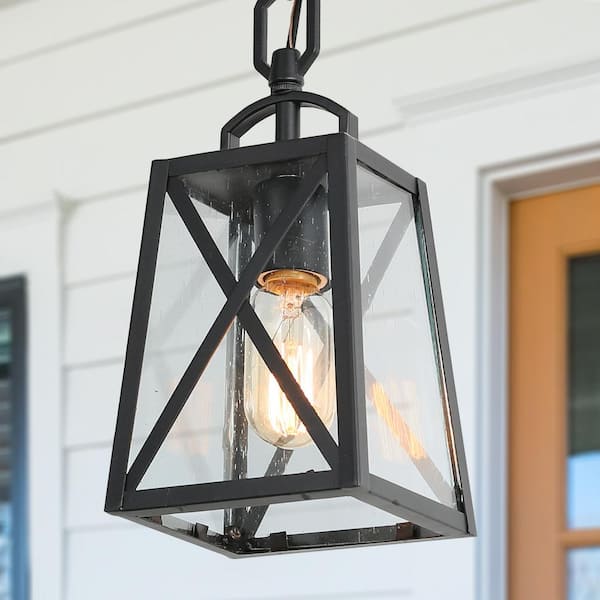 linned Parcel tung LNC Black Outdoor Hanging Light Mini 1-Light Farmhouse Hanging Lantern  Outdoor Pendant for Patio/Porch with Seedy Glass 2YNU6BHD14260F7 - The Home  Depot