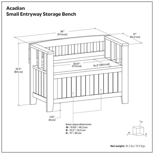 Simpli Home Acadian White SOLID WOOD Wide Transitional Small