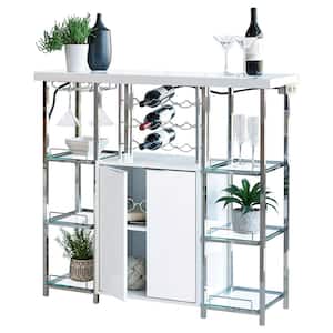 43 in. H White High Gloss Open Back Metal Frame Bar Cabinet with Glass Shelf