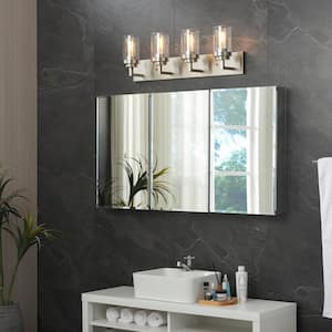 30 in. 4-Light Brushed Nickel Vanity Light with Clear Glass Shade