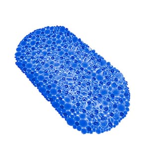 Bubbles Non-Slip Oval Bathtub Mat Clear Navy Blue 28 L x 15 W