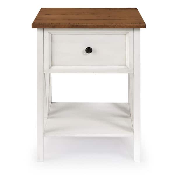 Walker Edison Furniture Company 19" 1 Drawer Wood Side Table - Reclaimed Barnwood / White Wash