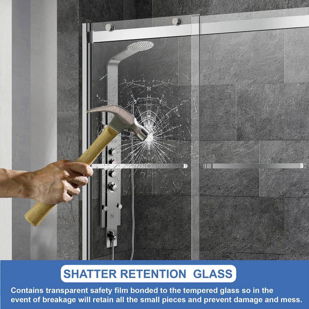 60" Chrome Frameless Sliding Shower Door with Clear Glass