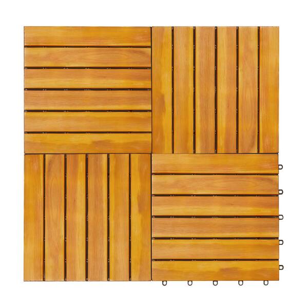 ITOPFOX 12 in. X 12 in. 6-Slat Acacia Brown Interlocking Deck Tile (Set of 10 Tiles)