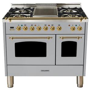40 in. 4.0 cu. ft. Double Oven Dual Fuel Italian Range True Convection,5 Burners, LP Gas, Brass Trim/Stainless Steel