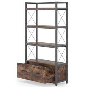 Debby Rustic Brown Lateral Particle Board File Cabinet Printer Stand with 4 Shelves and Drawer