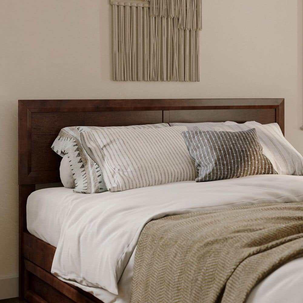 Lylah Queen Walnut Wood Platform Bed with Trundle