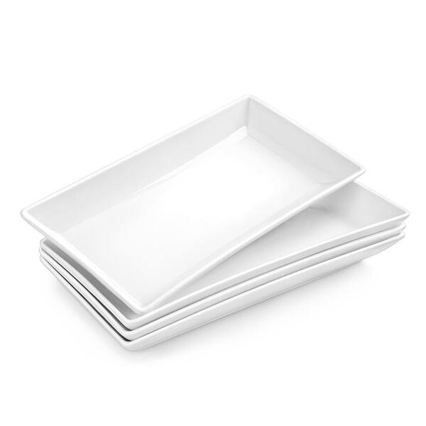 12 in. White Ceramic Rectangular Serving Platters for Serving Food,  Large Serving Trays for Party (Set of 4)