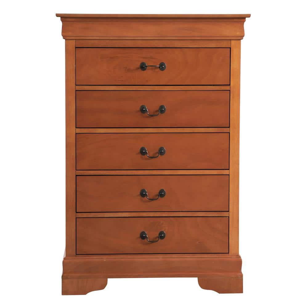 AndMakers Louis Phillipe 5-Drawer Oak Chest of Drawers (48 in. H x 33 in. W x 18 in. D), Brown -  PF-G3160-CH