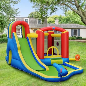 228 in. x 108 in. x 90 in. Fabric Green Inflatable Bounce House Slide Splash Pool Climbing Wall Park w/Blower