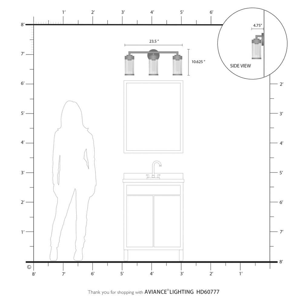 Hillcrest Brushed Nickel 3-Light Bath Vanity with Clear Glass