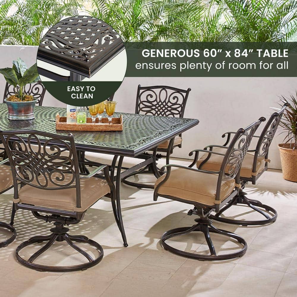 Hanover Traditions 11-Piece Bronze Outdoor Dining Set with Tan Cushions