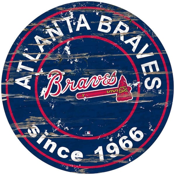 24" MLB Atlanta Braves Wooden Round Distressed Decorative Wall Art Sign