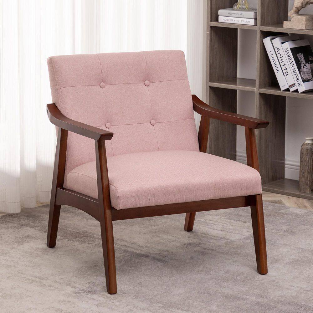 Pearl Pink Fabric Espresso Wood Accent Chair 28x32x29 in