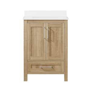 Kansas 24 in. W x 19 in. D x 34 in. H Single Sink Bath Vanity in White Oak with White Engineered Stone Top