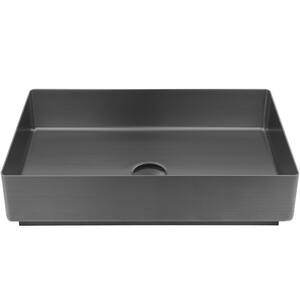 Brushed Graphite Black Stainless Steel Rectangular Bathroom Vessel Sink with Pop-Up Drain