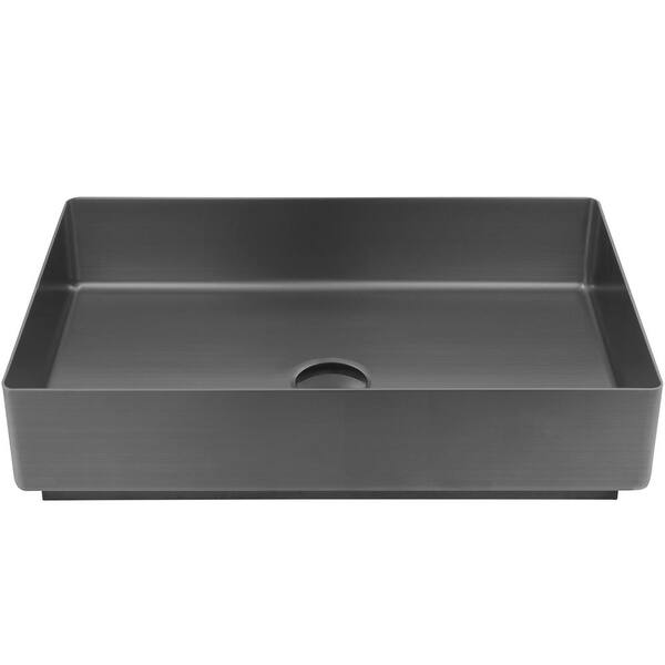 AKDY Brushed Graphite Black Stainless Steel Rectangular Bathroom Vessel Sink with Pop-Up Drain