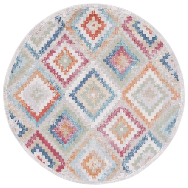 Cabana Red/Blue/Multi 7 ft. x 7 ft. Diamond High-Low Indoor/Outdoor Round Area Rug