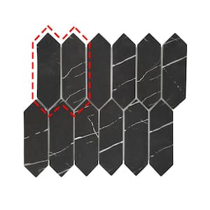 Black Marquina Picket 6 in. x 6 in. Long Hexagon Recycled Glass Marble Looks Mosaic Floor & Wall Tile (0.25 sq.ft.)