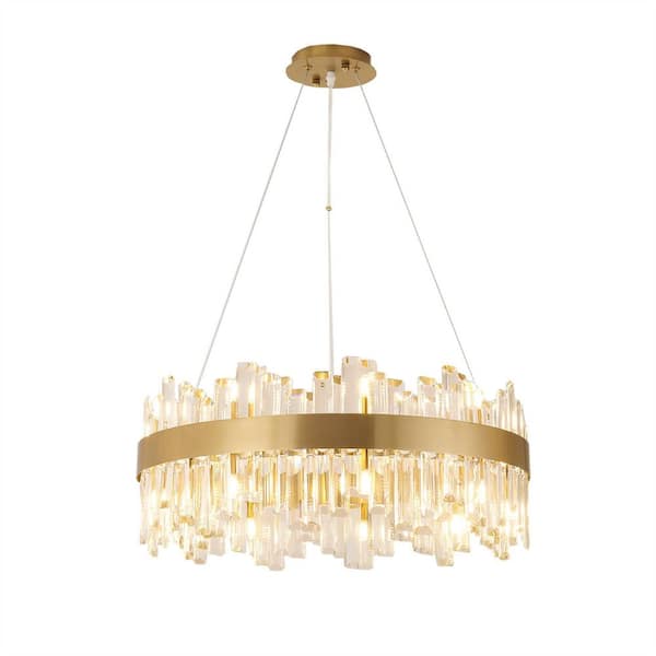 18-Light Golden Rustic Linear Chandelier for Kitchen Island Living Room Bedroom etc. with Crystal Accents Included Bulbs