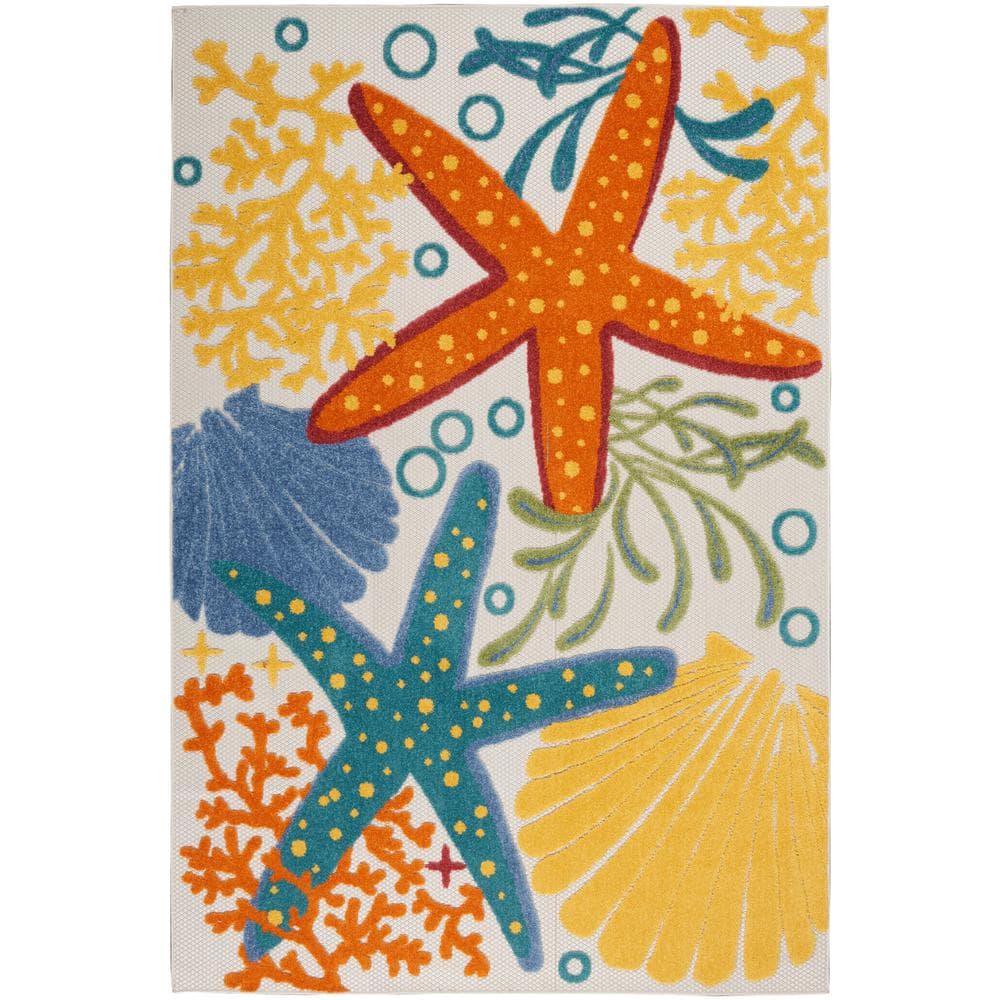 Multicolor Coastal Synthetic Rectangular 6' x 9' Area Rug