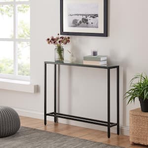 Quenn 36 in. Black Standard Rectangle Mirrored Console Table