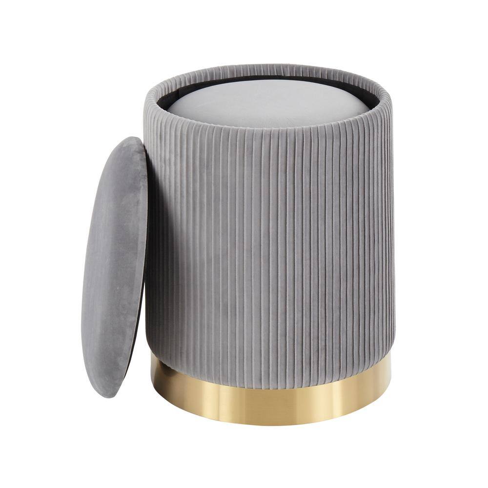 Gray Velvet Pleated Nesting Ottomans with Gold Metal Base