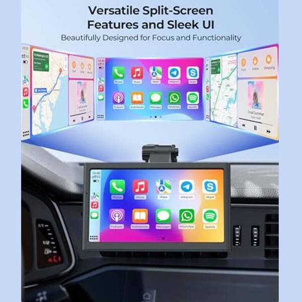OBJLGEV Wireless Portable 7 in. Car Play Screen with Apple CarPlay