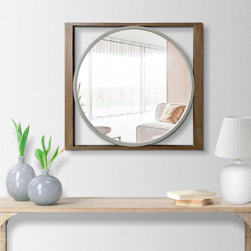 Contemporary 29 in. W x 31 in. H Brown Rectangular Wooden Framed Mirror, Wa