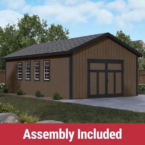 Professionally Assembled Camden 16 ft. x 28 ft. Outdoor Multi-purpose Wood Storage Shed-Black Shingles (448 sq. ft. )