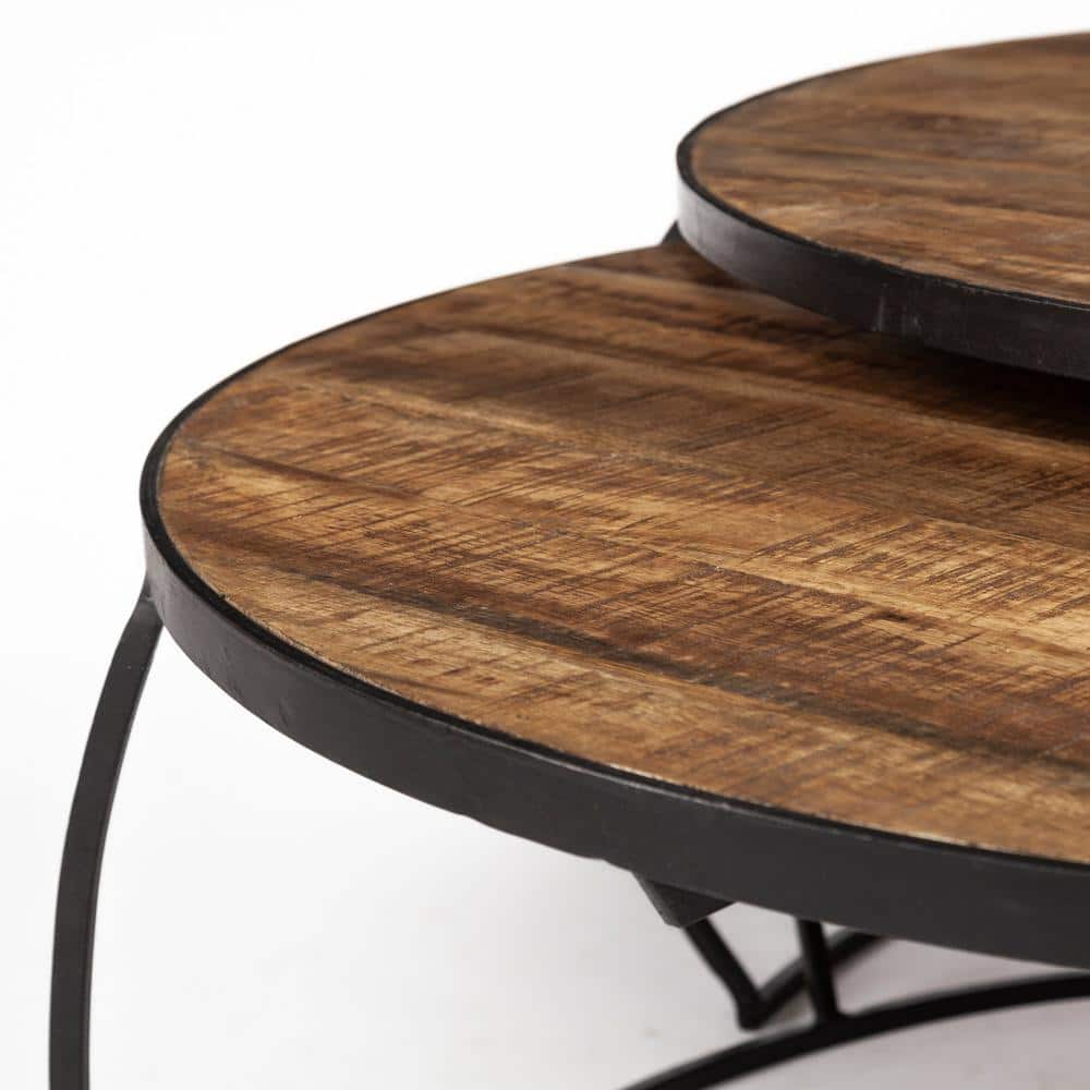 Clapp Round Dark Brown Wood Nesting Coffee Tables Set