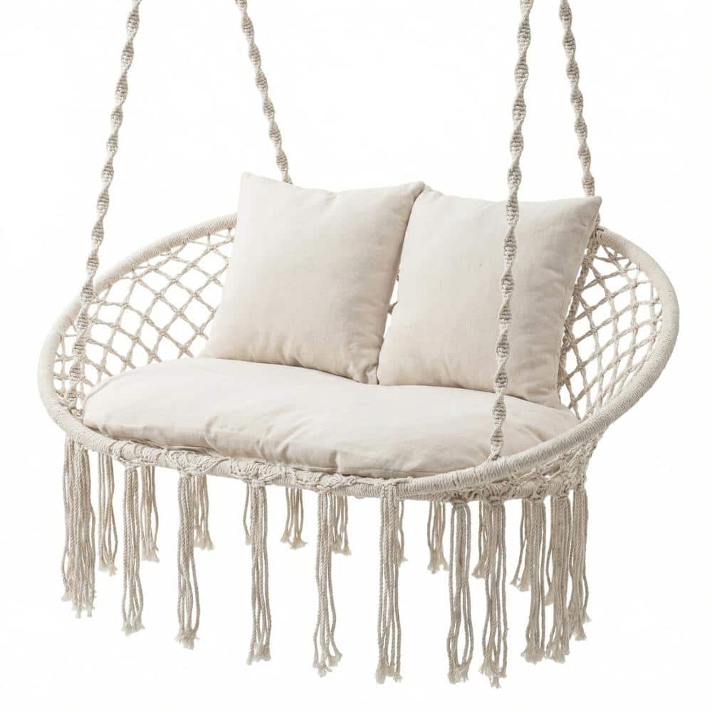 51 in. Poly-Cotton Macrame 2-Person Hanging Hammock Chair with Cushions and 550 lb. Capacity, Beige price history on PriceWatchPro