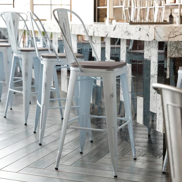 Carnegy Avenue 30 in. Green-Blue/Gray Metal Outdoor Bar Stool