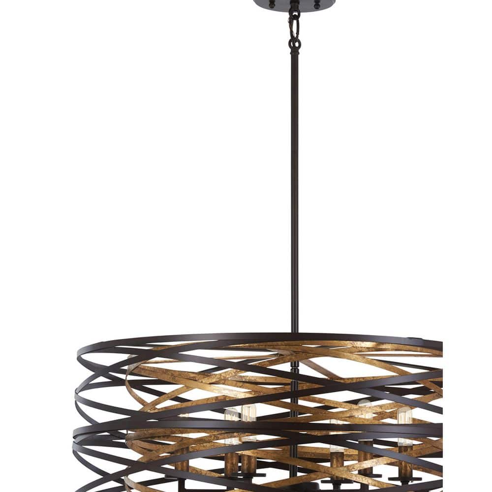 Vortic Flow 6-Light Contemporary Pendant in Dark Bronze with Mosaic Gold