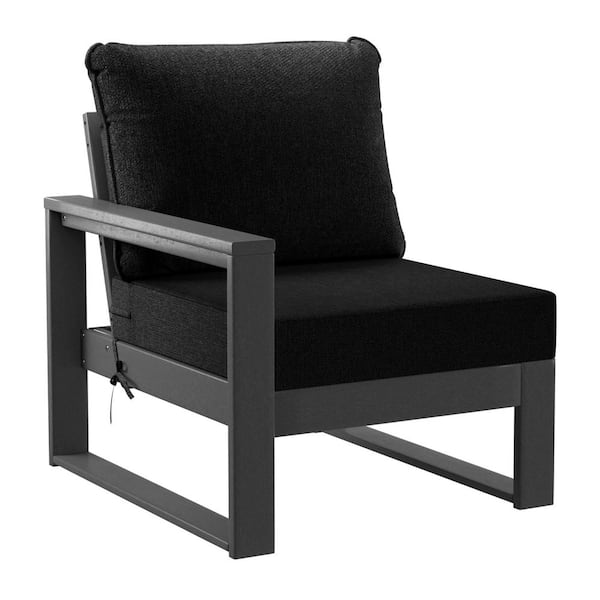 WESTIN OUTDOOR Endless Outdoor Patio Deep Seating Left Arm Chair with Gray Plastic Frame and Black Side Tie Cushions