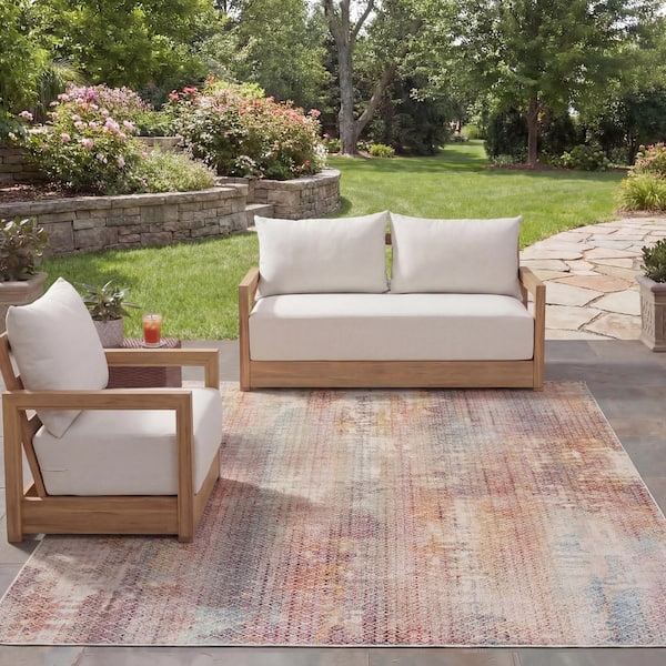 Rainbow Navy/Rust Gold 8 ft. x 10 ft. Distressed Diamonds Indoor/Outdoor Area Rug