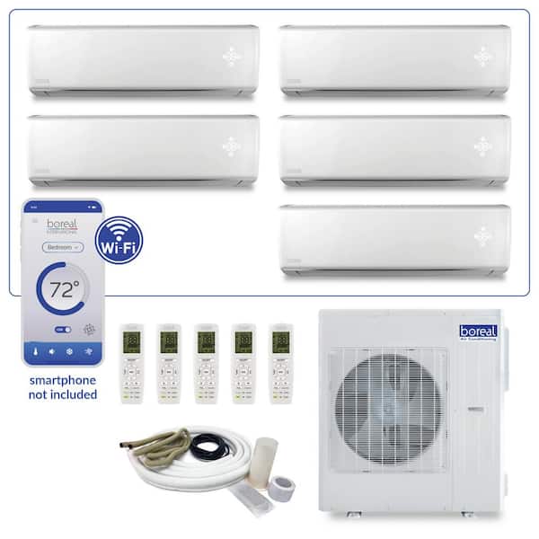boreal Brisa 5 Zone 39,000 BTU 3.5 Ton Smart Home Ductless Mini Split Air Conditioner Heat Pump 25 ft. Install Kit 230V