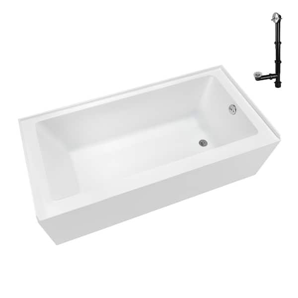 Streamline 66 in. x 32 in. Soaking Acrylic Alcove Bathtub with Right Drain in Glossy White, External Drain in Polished Chrome