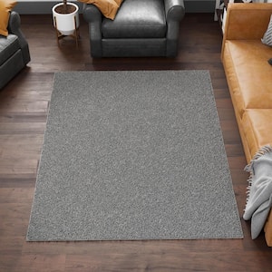 Pure Fuzzy Collection Non-Slip Rubberback Solid Soft Gray 5 ft. x 7 ft. Indoor Area Rug